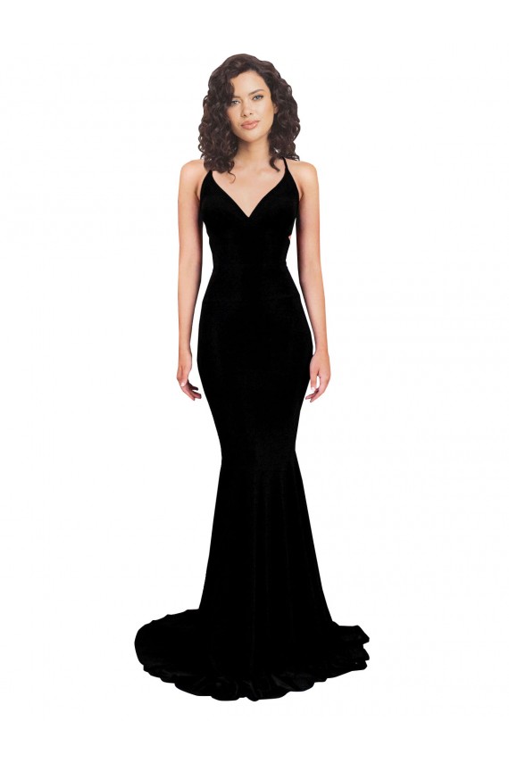 Vendedor de Decote V Spandex Sem Mangas Abrir de volta Preto Vestidos de Madrinha / Vestidos de Noite / Vestidos de Festa