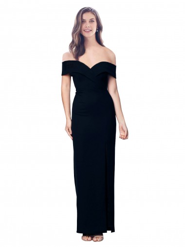 Vendedor de Fora do Ombro Crepe Esticado Sem Mangas Preto Vestidos de Madrinha / Vestidos de Noite / Vestidos de Festa