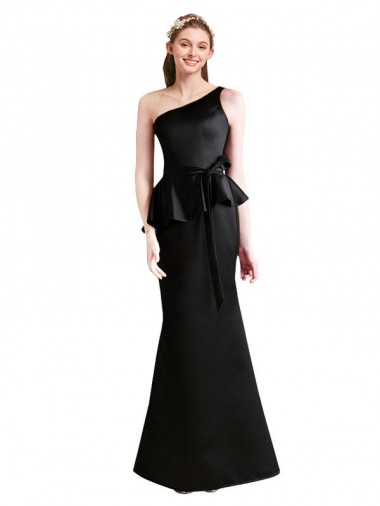 Vendedor de Um Ombro Cetim Sem Mangas Preto Vestidos de Madrinha