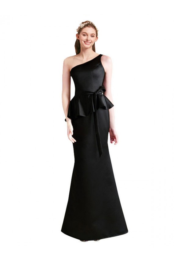 Vendedor de Um Ombro Cetim Sem Mangas Preto Vestidos de Madrinha