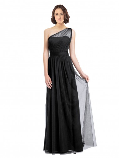 Vendedor de Um Ombro Tule Sem Mangas Preto Vestido Formais / Vestido de Madrinha