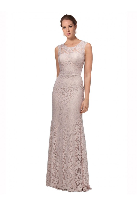 Vendedor de Decote Ilusão Renda Sem Mangas Longo Vestidos de Madrinha / Vestidos de Festa