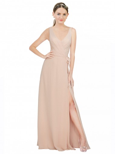 Vendedor de Decote V Chiffon Sem Mangas Rosa 114# Vestidos de Madrinha