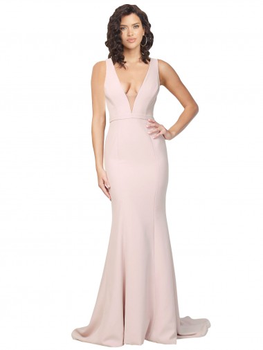 Vendedor de Decote V Crepe Esticado Sem Mangas Costas em V Rosa Bainha Vestidos de Madrinha / Vestidos de Noite / Vestidos de Festa