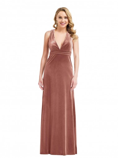 Vendedor de Decote V Veludo Elástico Sem Mangas Abrir de volta Rosa Canela Vestidos de Madrinha / Vestidos de Noite / Vestidos de Festa