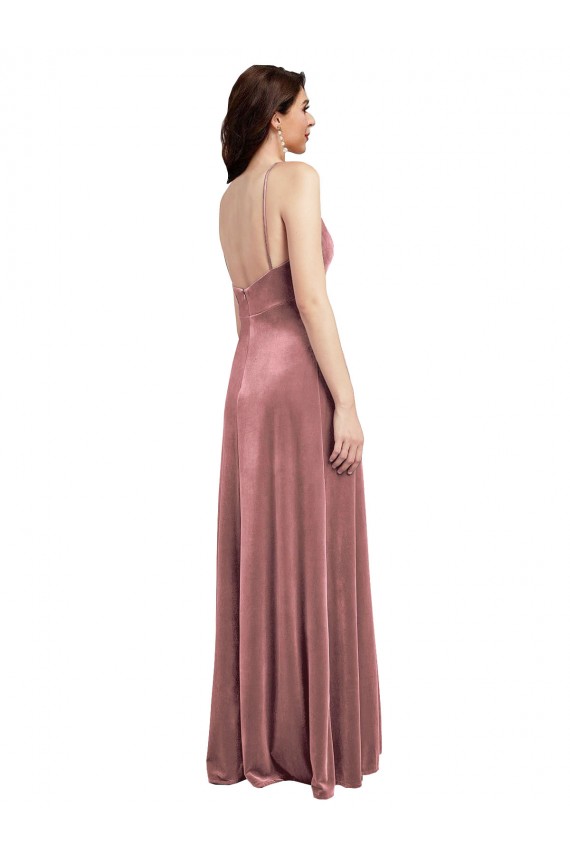 Vendedor de Decote V Veludo Elástico Sem Mangas Lombar Rosa Canela Vestidos de Madrinha / Vestidos de Noite / Vestidos de Festa