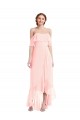 Vendedor de Fora do Ombro Chiffon Sem Mangas Rosa Alto Baixo Alto Baixo, Vestidos de Madrinha