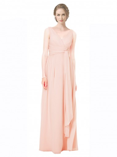 Vendedor de Decote V Chiffon Sem Mangas Costas em V Vestido de Madrinha