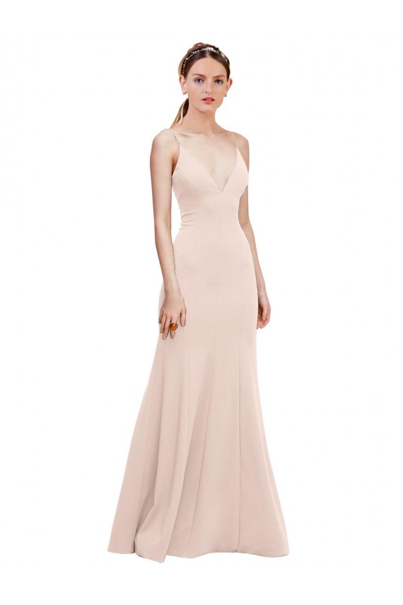 Vendedor de Decote V Crepe Esticado Sem Mangas Costas em V Rosa Longo Vestidos de Madrinha / Vestidos de Noite / Vestidos de Festa