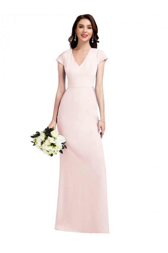 Vendedor de Decote V Crepe Esticado Mangas Curtas Rosa Vestidos de Madrinha / Vestidos de Noite / Vestidos de Festa