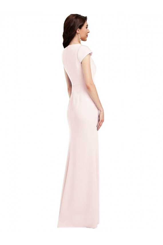 Vendedor de Decote V Crepe Esticado Mangas Curtas Rosa Vestidos de Madrinha / Vestidos de Noite / Vestidos de Festa