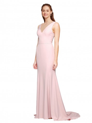 Vendedor de Decote V Crepe Esticado Sem Mangas Costas em V Rosa Longo Vestidos de Madrinha / Vestidos de Festa