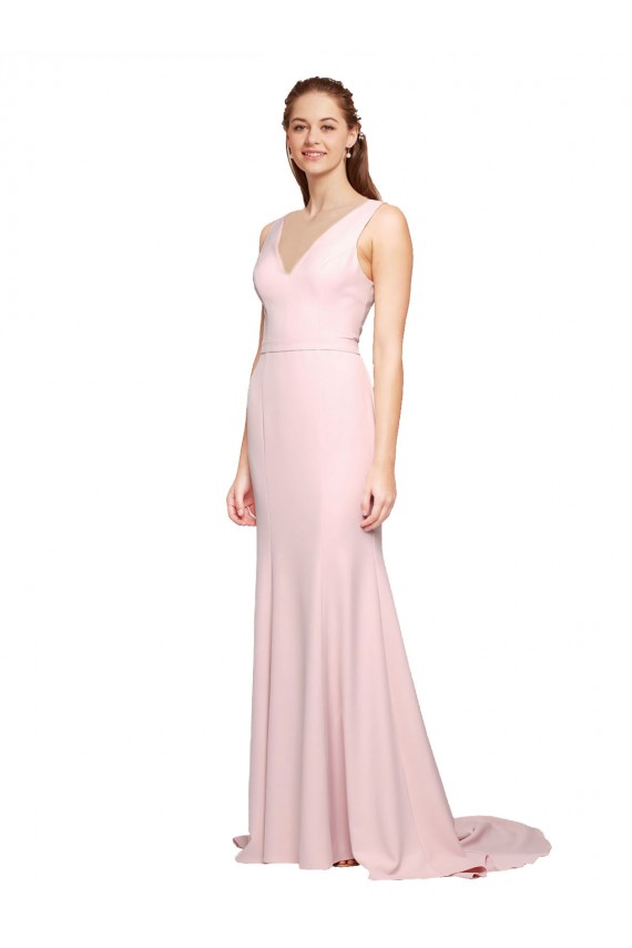 Vendedor de Decote V Crepe Esticado Sem Mangas Costas em V Rosa Longo Vestidos de Madrinha / Vestidos de Festa