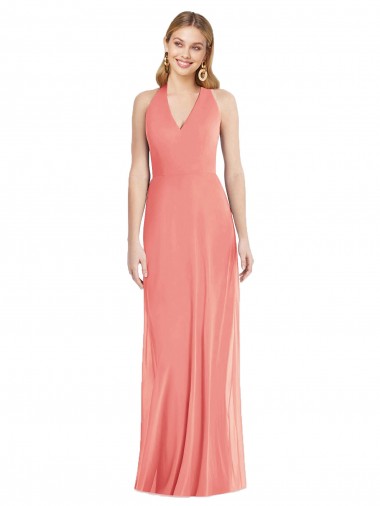 Vendedor de Cabeçada Chiffon Sem Mangas Rosa Deserto Vestidos de Madrinha / Vestidos de Noite