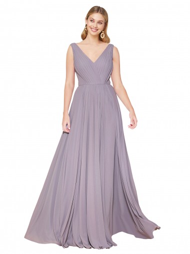Vendedor de Decote V Chiffon Sem Mangas Costas em V Rosa Empoeirada Vestidos de Madrinha / Vestidos de Noite / Vestidos de Festa