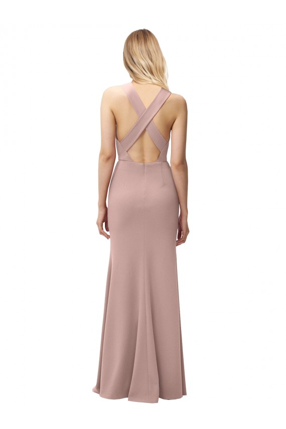 Vendedor de Cabeçada Crepe Esticado Sem Mangas Criss Cruz Rosa Empoeirado Vestidos de Madrinha / Vestidos de Festa