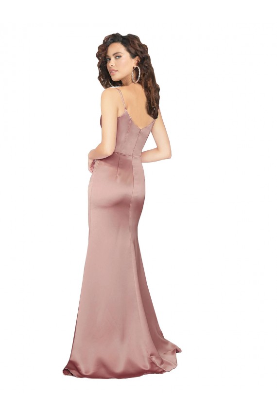 Vendedor de Decote V Cetim Sedoso Sem Mangas Costas em V Rosa Empoeirado Vestidos de Madrinha / Vestidos de Noite / Vestidos de Festa
