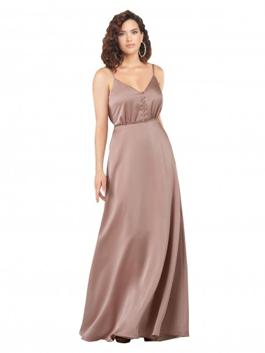 Vendedor de Decote V Cetim Sedoso Sem Mangas Rosa Empoeirado Vestidos de Madrinha / Vestidos de Noite