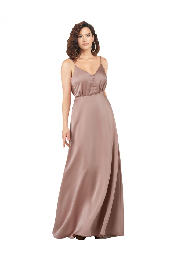 Vendedor de Decote V Cetim Sedoso Sem Mangas Rosa Empoeirado Vestidos de Madrinha / Vestidos de Noite