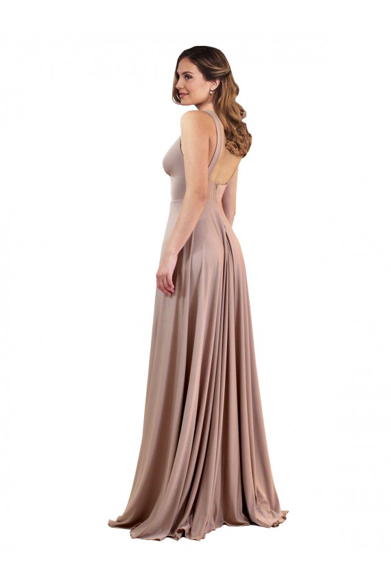 Vendedor de Decote V Spandex Sem Mangas Lombar Rosa Empoeirado Longo Vestidos de Madrinha / Vestidos de Noite / Vestidos de Festa