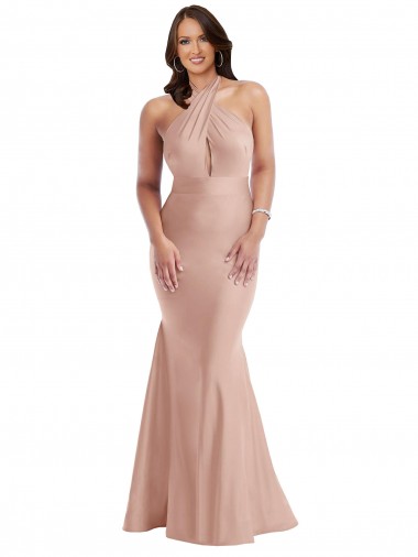 Vendedor de Cabeçada Cetim Sedoso Sem Mangas Abrir de volta Rosa Empoeirado Vestidos de Madrinha / Vestidos de Noite / Vestidos de Festa