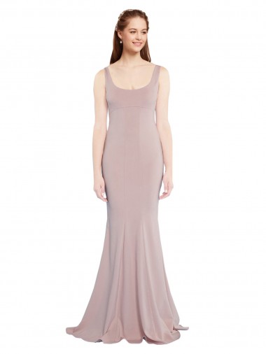 Vendedor de Colher Crepe Esticado Mangas Curtas Rosa Empoeirado Vestidos de Madrinha / Vestidos de Noite / Vestidos de Festa