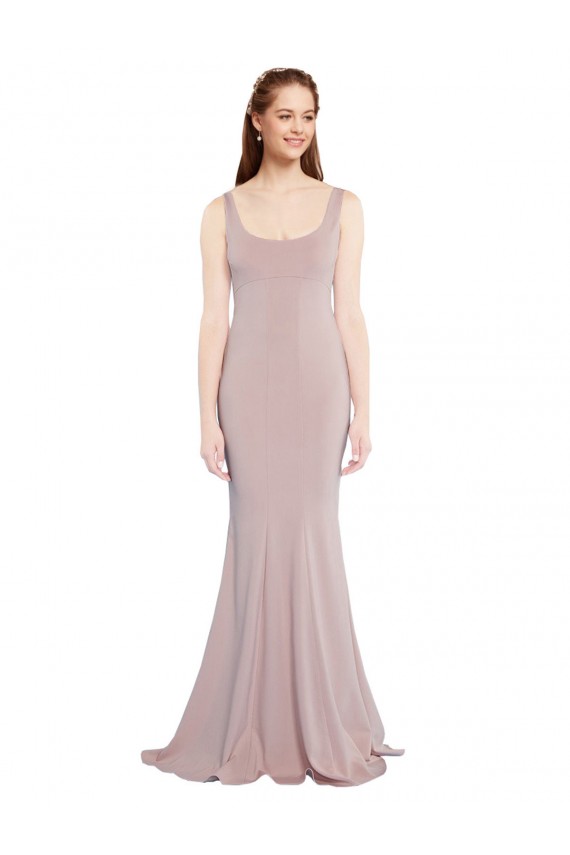 Vendedor de Colher Crepe Esticado Mangas Curtas Rosa Empoeirado Vestidos de Madrinha / Vestidos de Noite / Vestidos de Festa