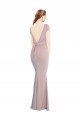 Vendedor de Decote Barco Crepe Esticado Mangas Curtas Amarrar para trás Rosa Empoeirado Vestido de Madrinha / Vestido de Noite