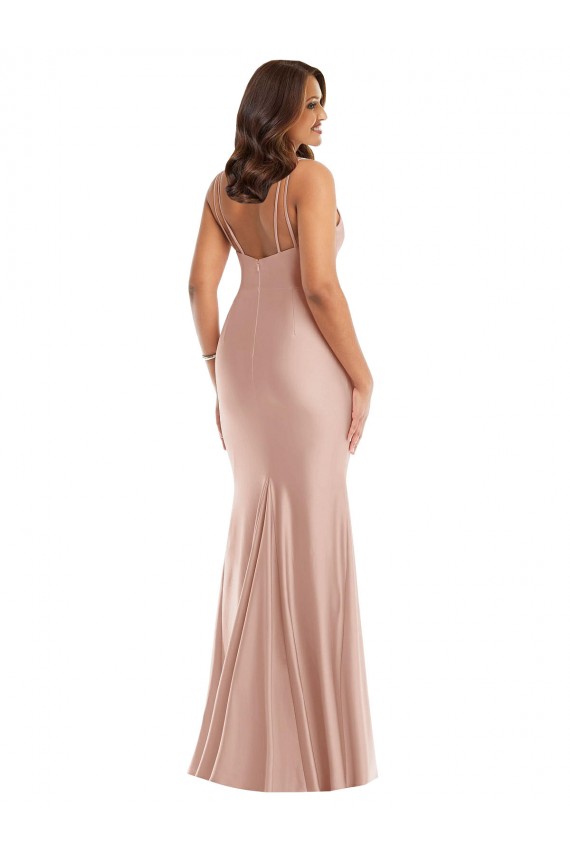 Vendedor de Decote V Cetim Sedoso Sem Mangas Rosa Empoeirado Vestidos de Madrinha / Vestidos de Noite / Vestidos de Festa