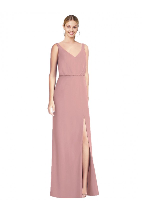 Vendedor de Decote V Chiffon Sem Mangas Costas em V Rosa Empoeirado Vestidos de Madrinha