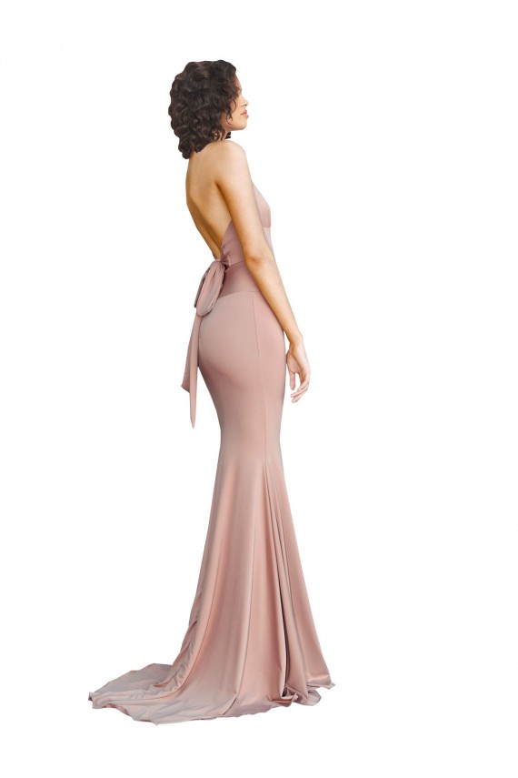 Vendedor de Decote V Spandex Sem Mangas Lombar Rosa Empoeirado Vestidos de Madrinha / Vestidos de Noite / Vestidos de Festa