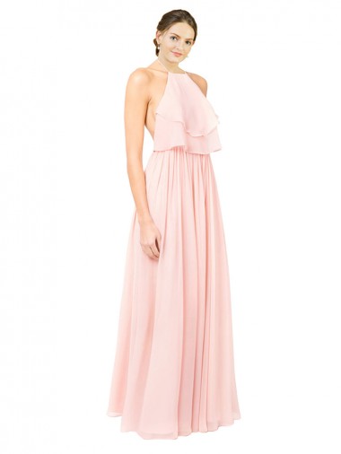 Vendedor de Cabeçada Chiffon Sem Mangas Abrir de volta Rosa Vestidos de Madrinha