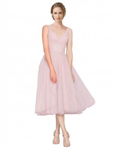 Vendedor de Decote V Tule Sem Mangas Costas em V Rosa Vestidos de Madrinha / Vestidos de Cocktail / Vestidos de Homecoming