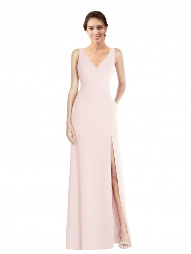 Vendedor de Decote V Crepe Esticado Sem Mangas Lombar Rosa Vestidos de Madrinha / Vestidos de Festa