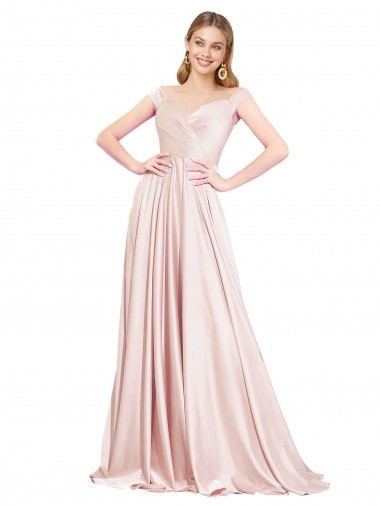 Vendedor de Fora do Ombro Cetim Sem Mangas Rosa Vestidos de Madrinha / Vestidos de Noite / Vestidos de Festa