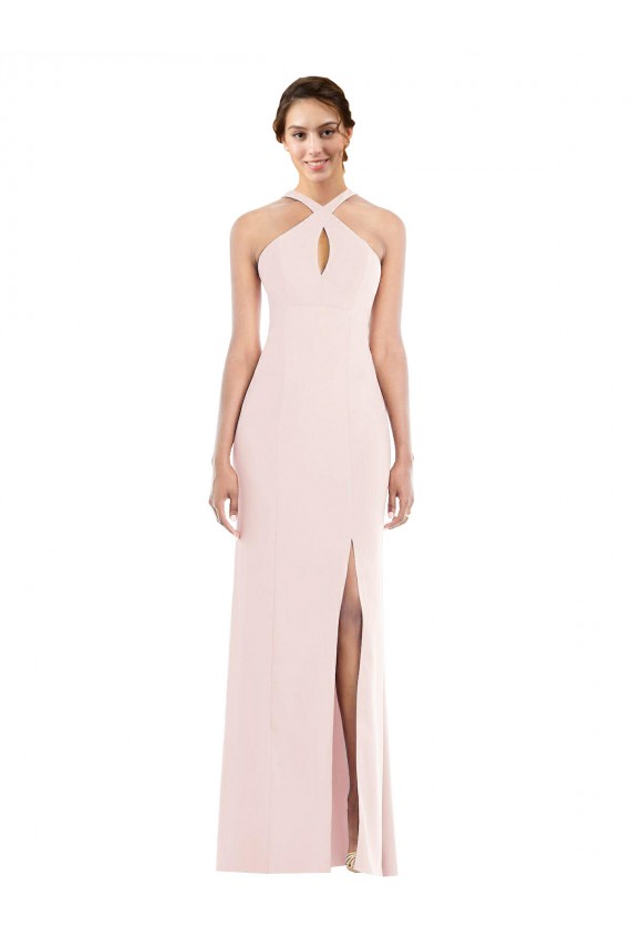 Vendedor de Cabeçada Crepe Esticado Sem Mangas Lombar Rosa Vestidos de Madrinha / Vestidos de Noite / Vestidos de Festa