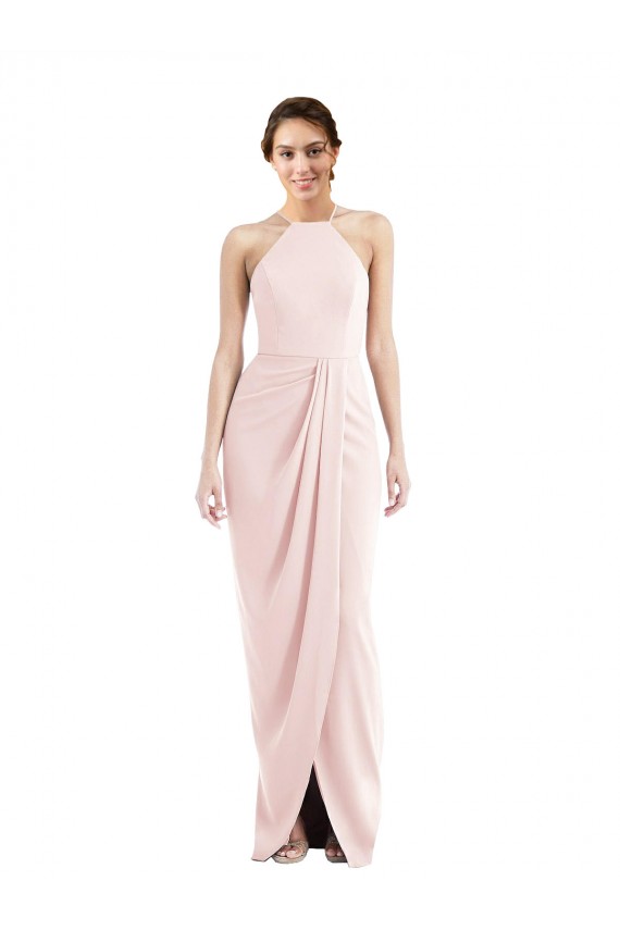 Vendedor de Cabeçada Crepe Esticado Sem Mangas Rosa Vestidos de Madrinha / Vestidos de Festa