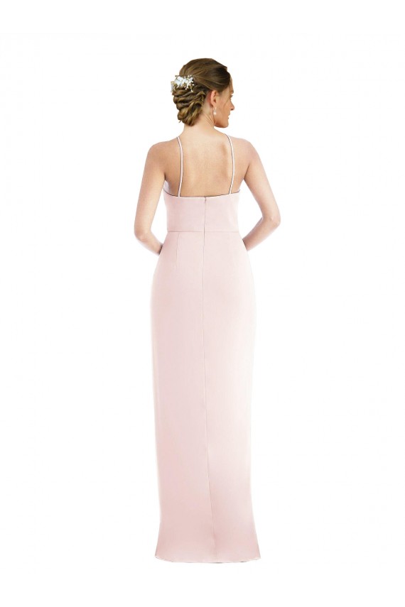 Vendedor de Cabeçada Crepe Esticado Sem Mangas Rosa Vestidos de Madrinha / Vestidos de Festa