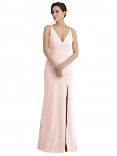 Vendedor de Decote V Crepe Esticado Sem Mangas Costas em V Rosa Trombeta Vestidos de Madrinha / Vestidos de Noite / Vestidos de Festa