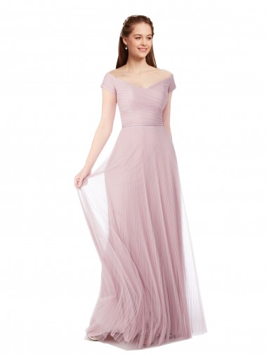 Vendedor de Fora do Ombro Tule Sem Mangas Vestidos de Madrinha