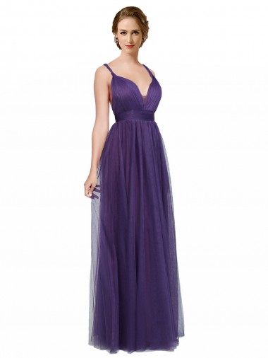 Vendedor de Alças finas Tule Sem Mangas Abrir de volta Roxo Vestidos de Madrinha