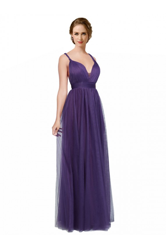 Vendedor de Alças finas Tule Sem Mangas Abrir de volta Roxo Vestidos de Madrinha