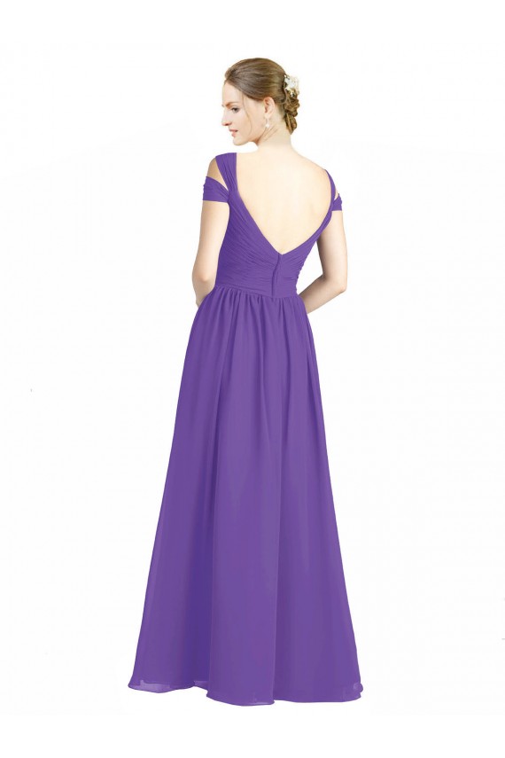 Vendedor de Fora do Ombro Chiffon Mangas Curtas Abrir de volta Roxo Vestidos de Madrinha