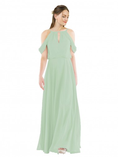 Vendedor de Fora do Ombro Chiffon Sem Mangas Sábio Vestidos de Madrinha