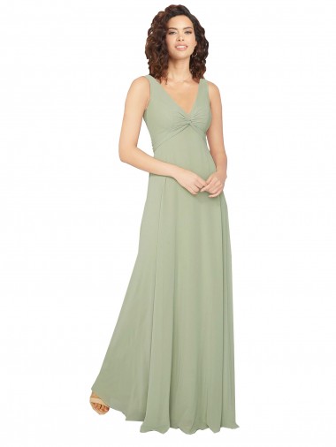 Vendedor de Decote V Chiffon Sem Mangas Costas em V Sábio Vestidos de Festa / Vestidos de Madrinha
