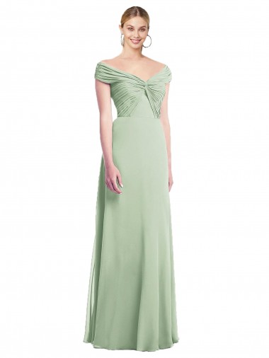 Vendedor de Fora do Ombro Chiffon Sem Mangas Sábio Longo Vestidos de Madrinha