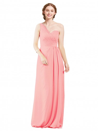 Vendedor de Um Ombro Chiffon Sem Mangas Salmão Vestidos de Madrinha