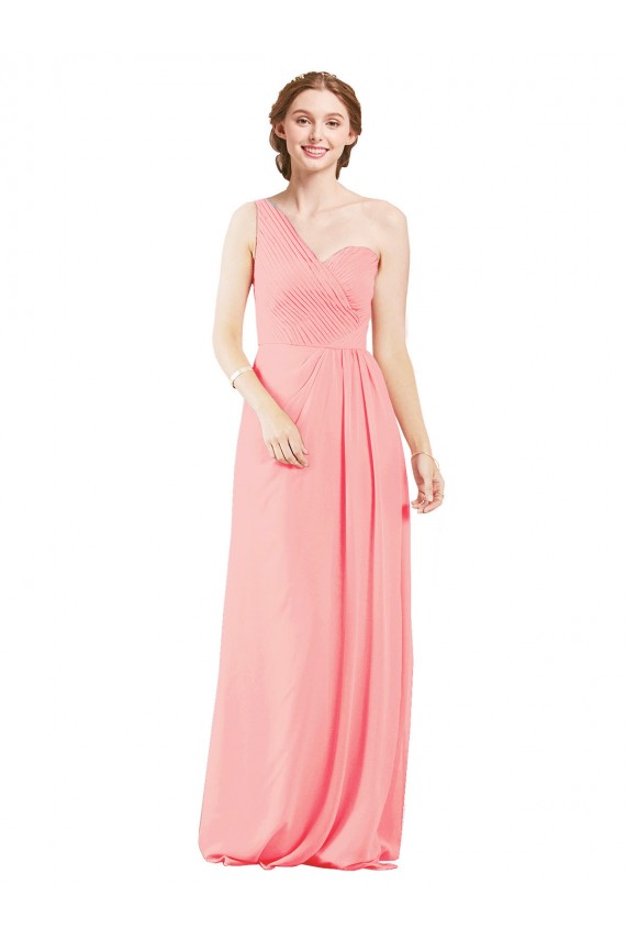 Vendedor de Um Ombro Chiffon Sem Mangas Salmão Vestidos de Madrinha