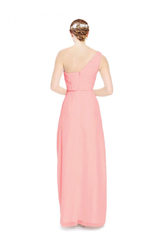 Vendedor de Um Ombro Chiffon Sem Mangas Salmão Vestidos de Madrinha