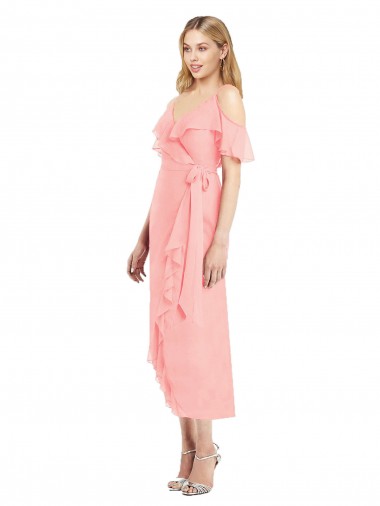 Vendedor de Alças finas Chiffon Ombro Frio Salmão Vestidos de Madrinha